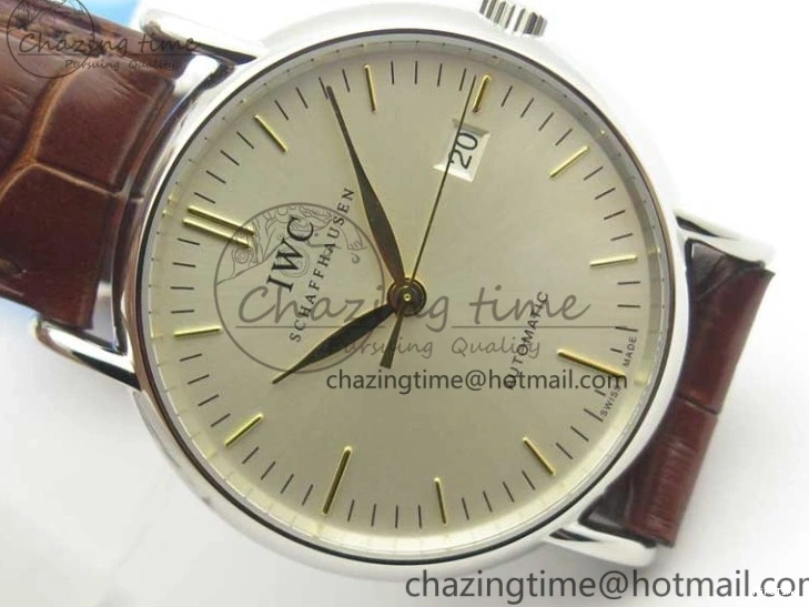 MIROTIME 0517 Portofino Automatic SS TWF 1:1 Best Edition Silver Dial Gold Markers on Brown Leather Strap A Bright 7203